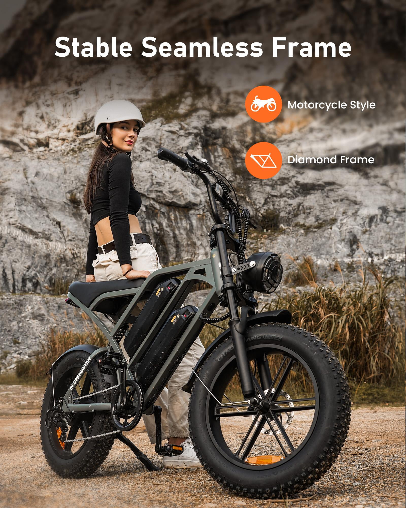 Electric Bike for Adults,28MPH,1500W Peak Motor,100+ Miles Range,Dual Battery,7-Speed,20" Fat Tire E-Bike,Moped Style Electric Bicycles,Black
