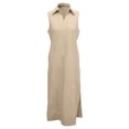 thumbnail image 6 of DHFJKG Summer Dresses For Women Beach Long Dress Sleeveless Turndown Collar Loose Fit Solid Color Flowy A-Line Side Slit Sundress Stylish Dresses, 6 of 7