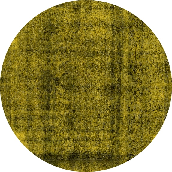 Ahgly Company Machine Washable Indoor Round Abstract Yellow Modern Area Rugs, 5' Round