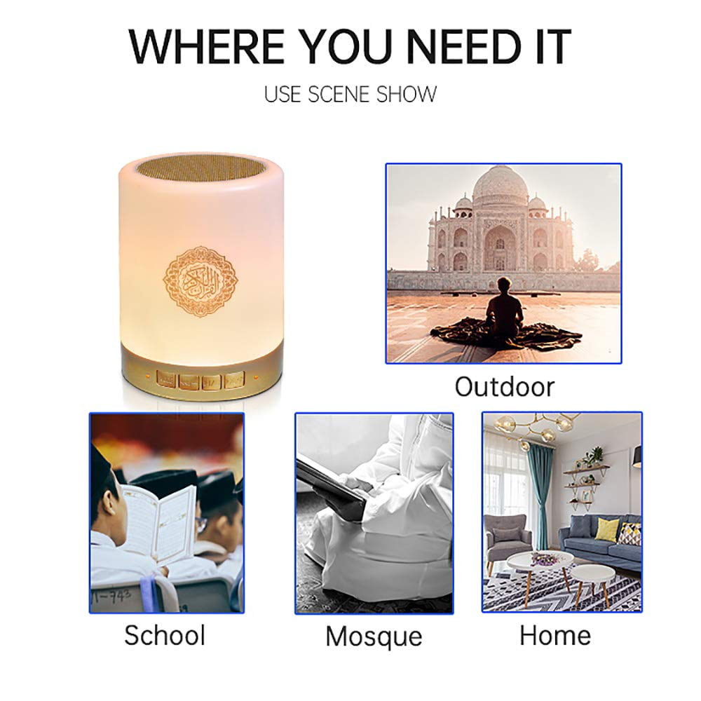 Portable Quran Speaker,Bluetooth Speaker with LED Night Light, Time Display, Azan Player, and App&Remote Control - Arabic Quran Recitation Lamp