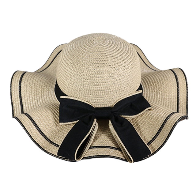 54-58 cm sombrero circunferencia sombrero femenino verano al aire libre playa grandes aleros protector solar sombrilla sombrero de paja pajarita plegable