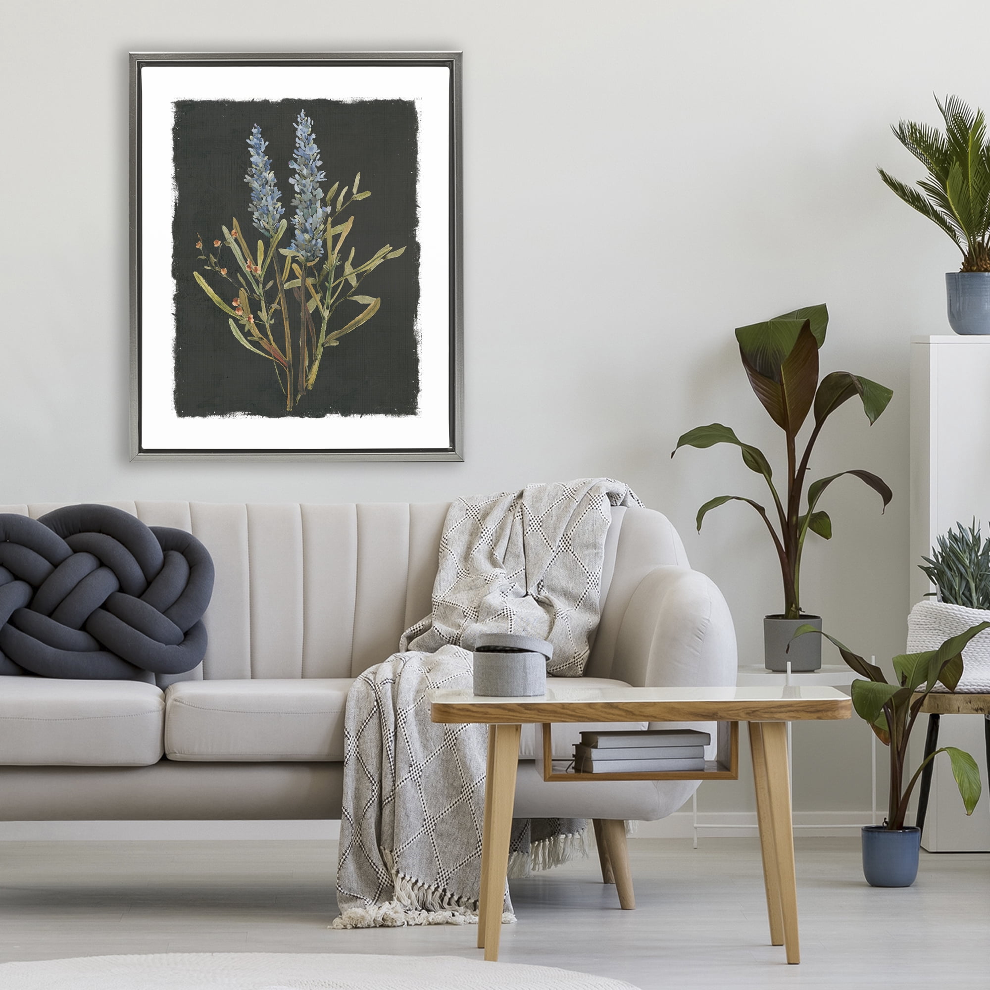 Stupell Industries Lavender Sprigs on Dark Background Gray Framed Floater Canvas Wall Art, design by Carol Robinson