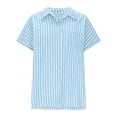 thumbnail image 4 of Olyvenn Women's Striped Cotton Linen Shirts Loose Lapel Summer Tops Dressy Casual Short Sleeve Trendy 2025 Tunic Blouse Sky Blue XXL, 4 of 6