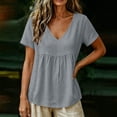 thumbnail image 6 of Dpjklzsn Women's Short-Sleeve V-Neck Babydoll Blouse, Cotton Blend, Empire Seam, 6 of 7