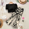 thumbnail image 2 of UngA Kids Toddler Girl Clothes Puff Sleeve Smocked Shirt Top Leaf Print Flare Leg Pants 2PC Summer Clothing Set 3-4 Years,Black, 2 of 4