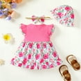 thumbnail image 3 of Kucnuzki Newborn Baby Girl Clothes 0 Months Spring Summer Dress 3 Months Fly Sleeve Fake-Camisole Stitching Floral Prints Dress Hat&Headband 3PCS Set Pink 3-6 Months, 3 of 9