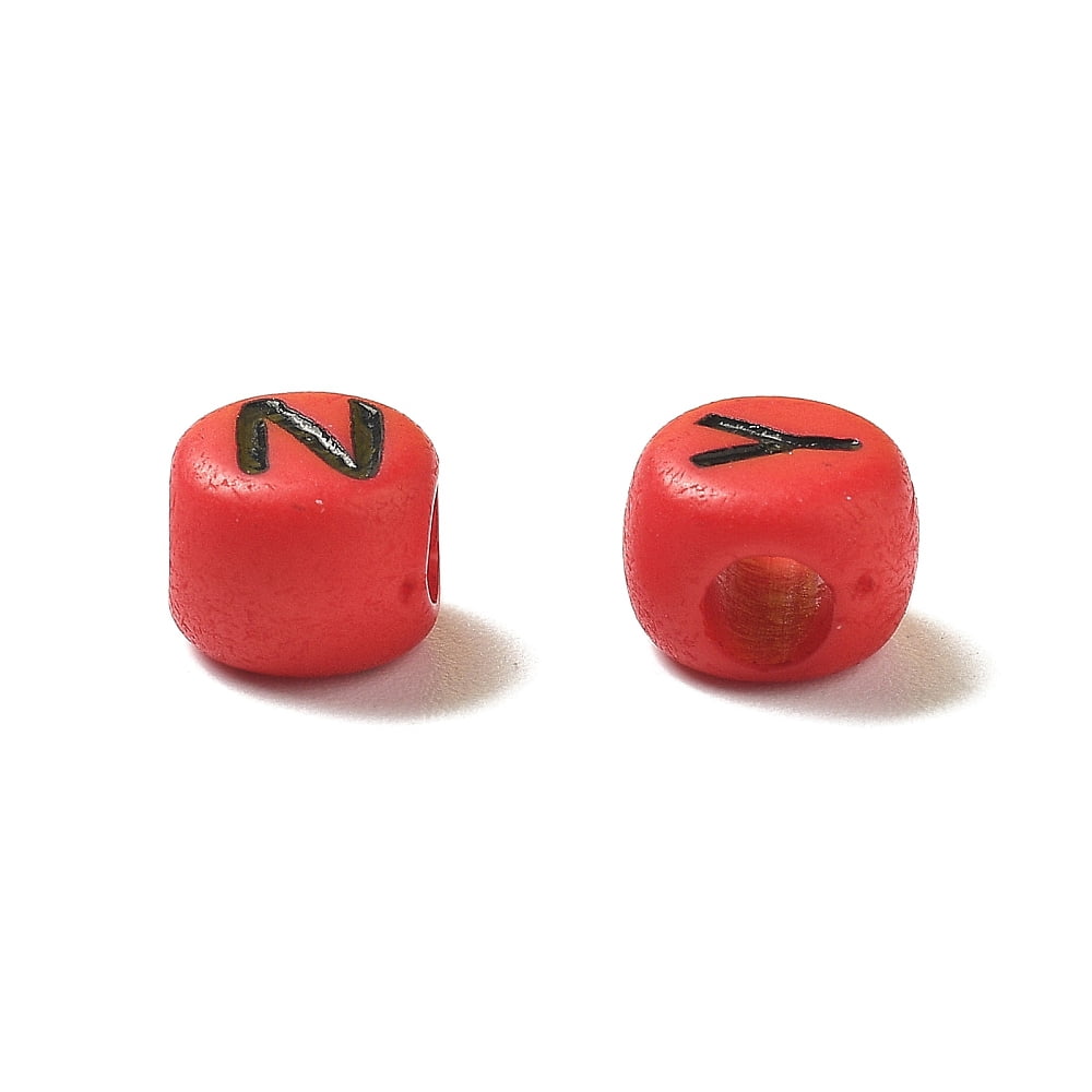 Opaque Acrylic Beads Large Hole Beads Flat Round with Letter A~Z FireBrick 7x5mm Hole: 2.5mm about: 3333pcs/500g