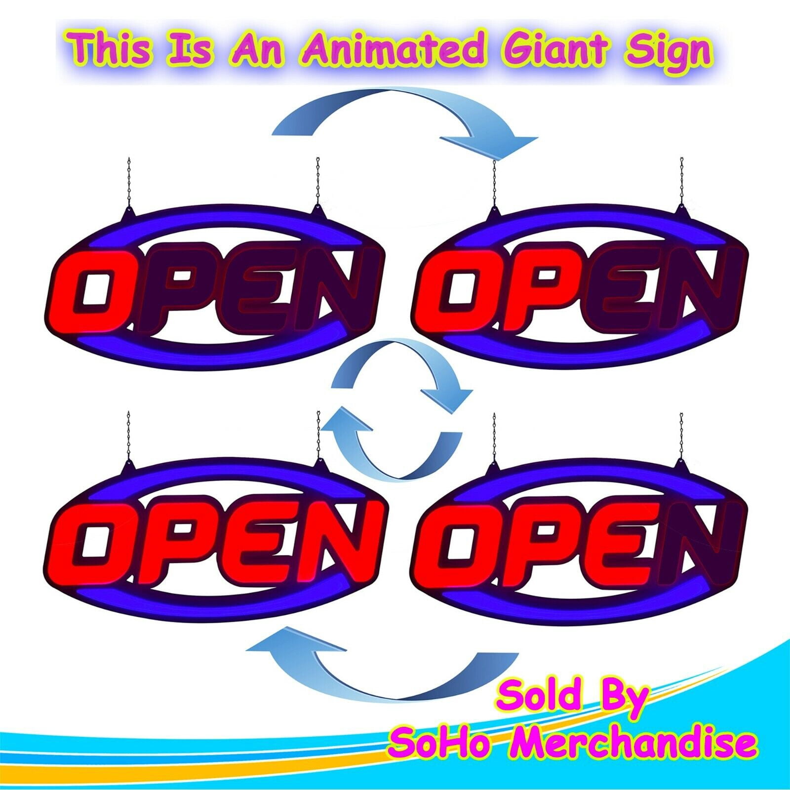 Extra Large Jumbo LED Business Open Sign Ultra Bright 32 Inch Remote Control Animated