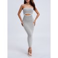 thumbnail image 3 of Michellecmm Women Tube Dress, Strapless Backless Hollowed Striped Patchwork Long Dress Clubwear, 3 of 9