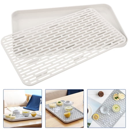 OULII Small Dish Drainer Double Layer Draining Tray White Polypropylene Holding Snacks Household Item 1Pcs