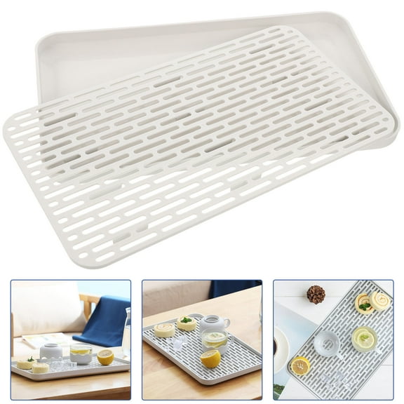 OULII Small Dish Drainer Double Layer Draining Tray White Polypropylene Holding Snacks Household Item 1Pcs