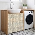 thumbnail image 3 of Bohemian Floral Cabinet Curtain 35"Wx35"L, Dustproof Under Sink Skirt with Self Adhesive Tape, Vintage Gradient European Line Cabinet Curtain Cover for Kitchen Sink, Bathroom Vanity, Laundry Room, 3 of 9