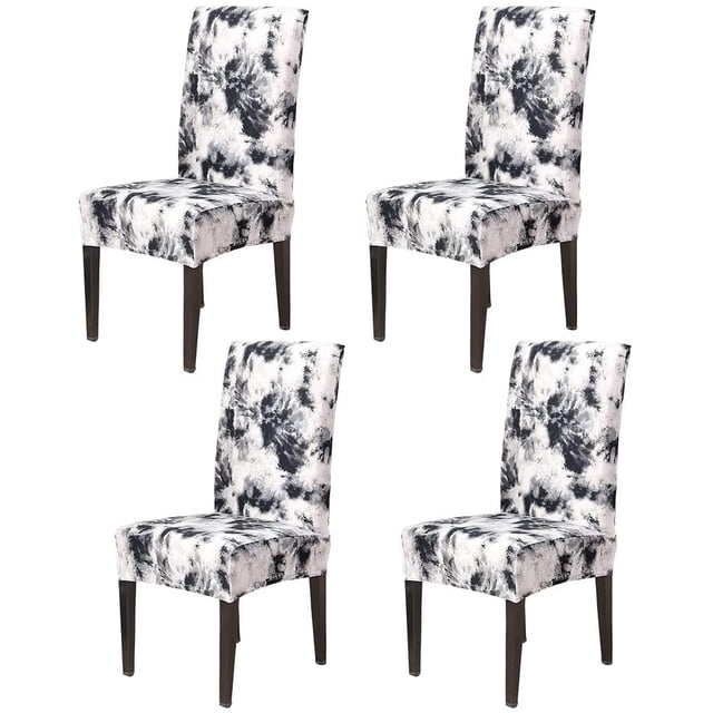 Stretchy Dining Chair Covers Set of 4, Elastic Kitchen Chair Slipcovers Removable Protective Cover Nonslip for Hotel Dining Room Ceremony Banquet Wedding Party (4 Pack, Black-Graffiti)