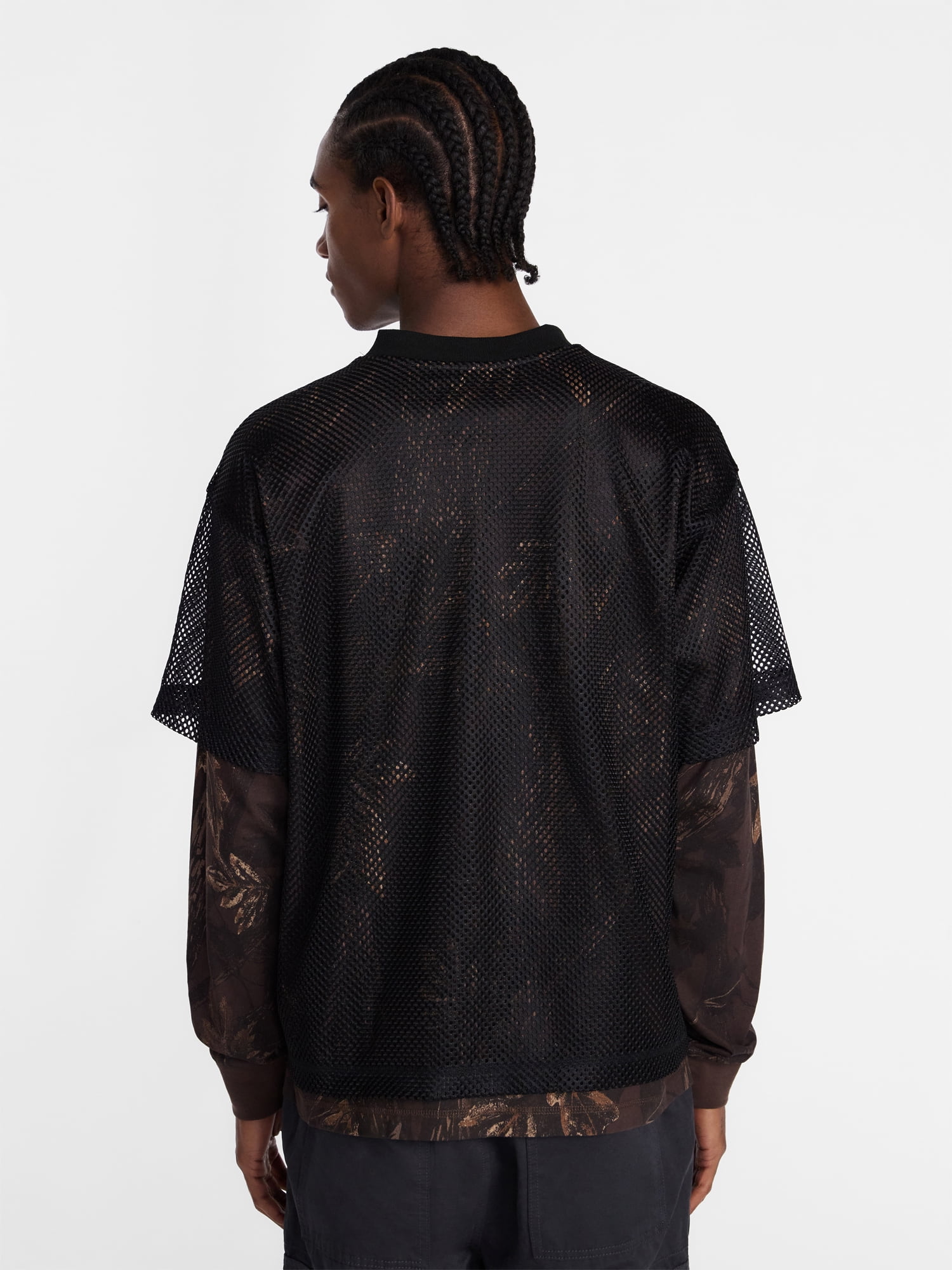 No Boundaries 90s Layered Look Mesh Jersey with Long Sleeves Tee Shirt, Men's XS-5XB