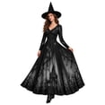 thumbnail image 3 of 2026 Women Halloween Witch Printed Maxi Dress V Neck Long Sleeve Gothic Flowy Long Dress for Halloween Themed Party, 3 of 6