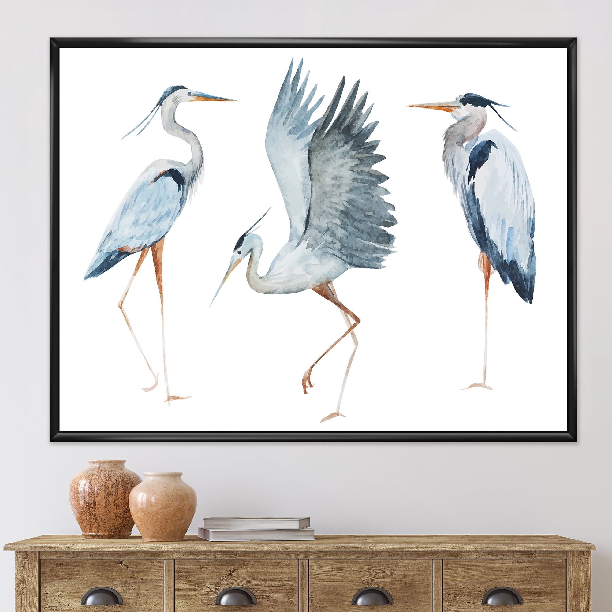 Designart 'Portrait Of Heron Birds II' Traditional Framed Canvas Wall Art Print