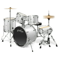 Ashthorpe 5-Piece Full-Size Adult Drum Set with Remo Drumheads & Premium Brass Cymbals - Silver