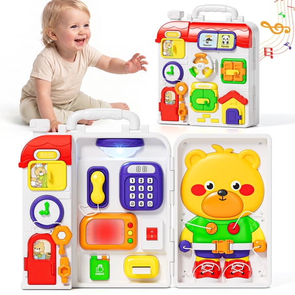 Montessori Learning Toys, Bilingual Busy Board for Toddler, Busy Board Montessori Toys for 1 Year Old, Educational Toys for Ages 1-3 Boys Girls Birthday Gifts