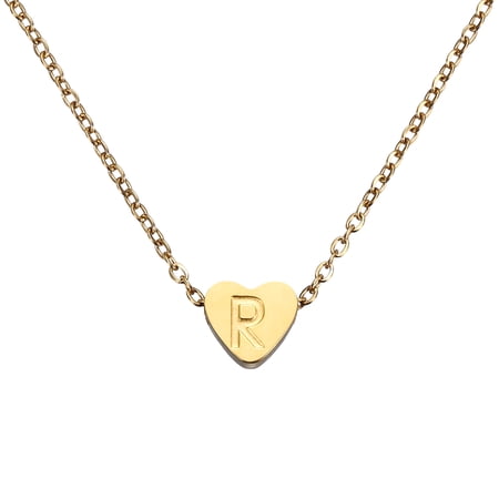 Uxcell Initial Heart Necklace for Women, 18K Gold Plated Stainless Steel Chain Dainty Personalized Name Letter R Pendant Necklaces for Woman Jewelry Gifts, Gold Tone