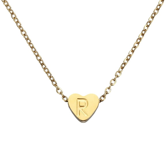 Uxcell Initial Heart Necklace for Women, 18K Gold Plated Stainless Steel Chain Dainty Personalized Name Letter R Pendant Necklaces for Woman Jewelry Gifts, Gold Tone