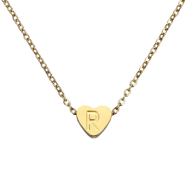 Collar Inicial de Corazón Uxcell para Mujeres, Cadena de Acero Inoxidable Baño de Oro de 18K, Collar Personalizado con Letra R para Regalos de Joyería para Mujeres, Tono Dorado