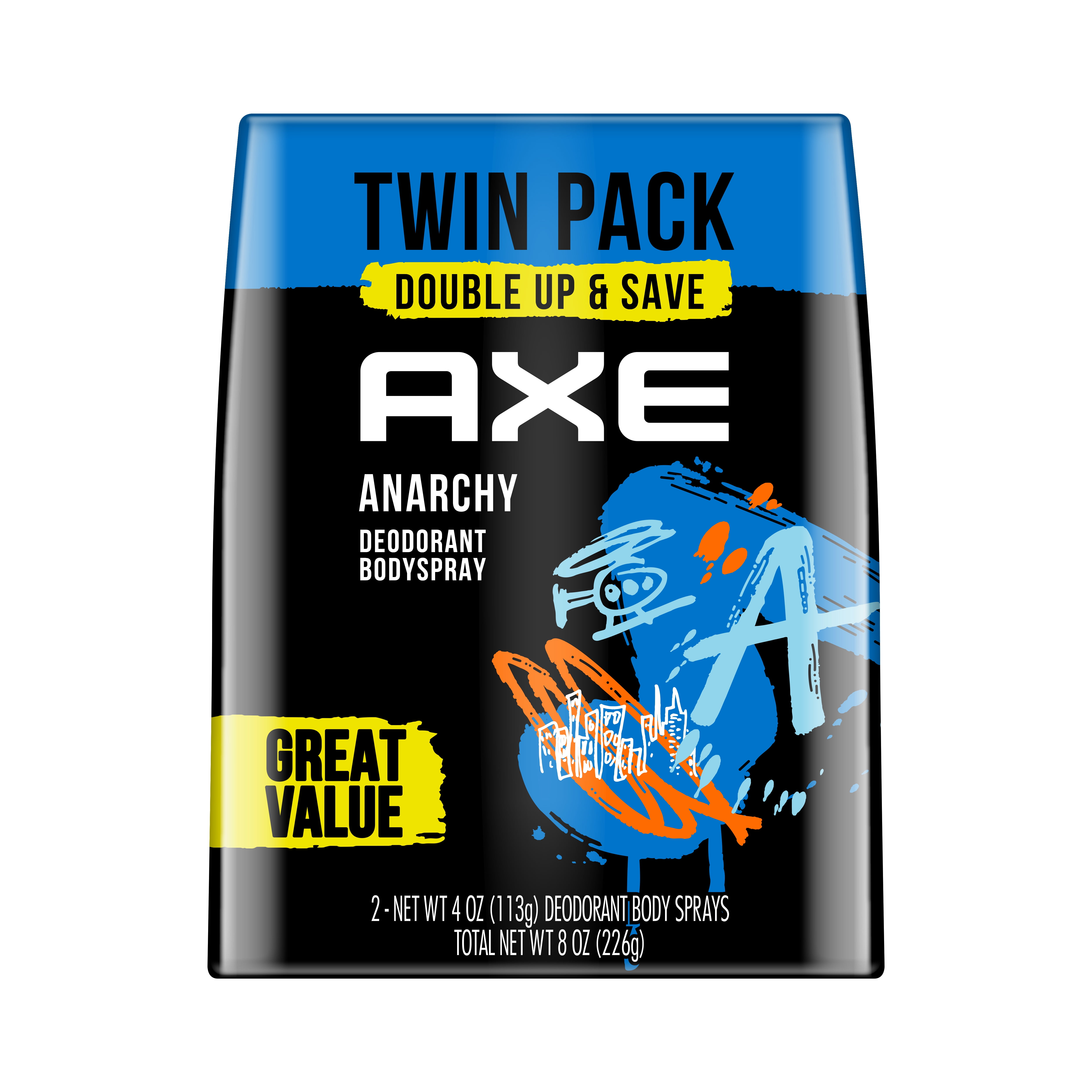 AXE Anarchy For Him Body Spray 4 oz, Twin Pack