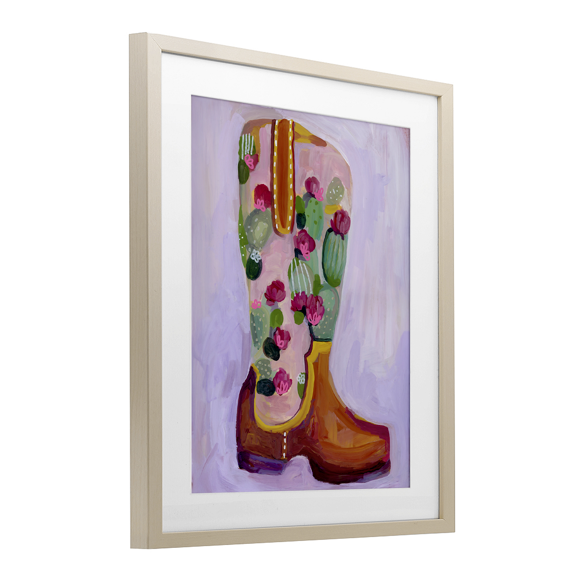 Desert Day Dream Boots Birch Framed Print Under Glass, design by Ashley Davis