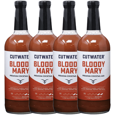 Cutwater Mild Bloody Mary Mix 4 Pack - 1L Bottles- 25 Calories Fat-Free - Full-Bodied Flavorful Mixe