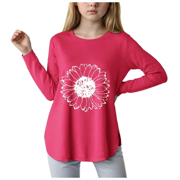 yocbz Shirts Girl Teen Girls Long Sleeve T Shirts Kids Crewneck Fall Winter Tops Basic Tees Red,Size for 7-8 Years