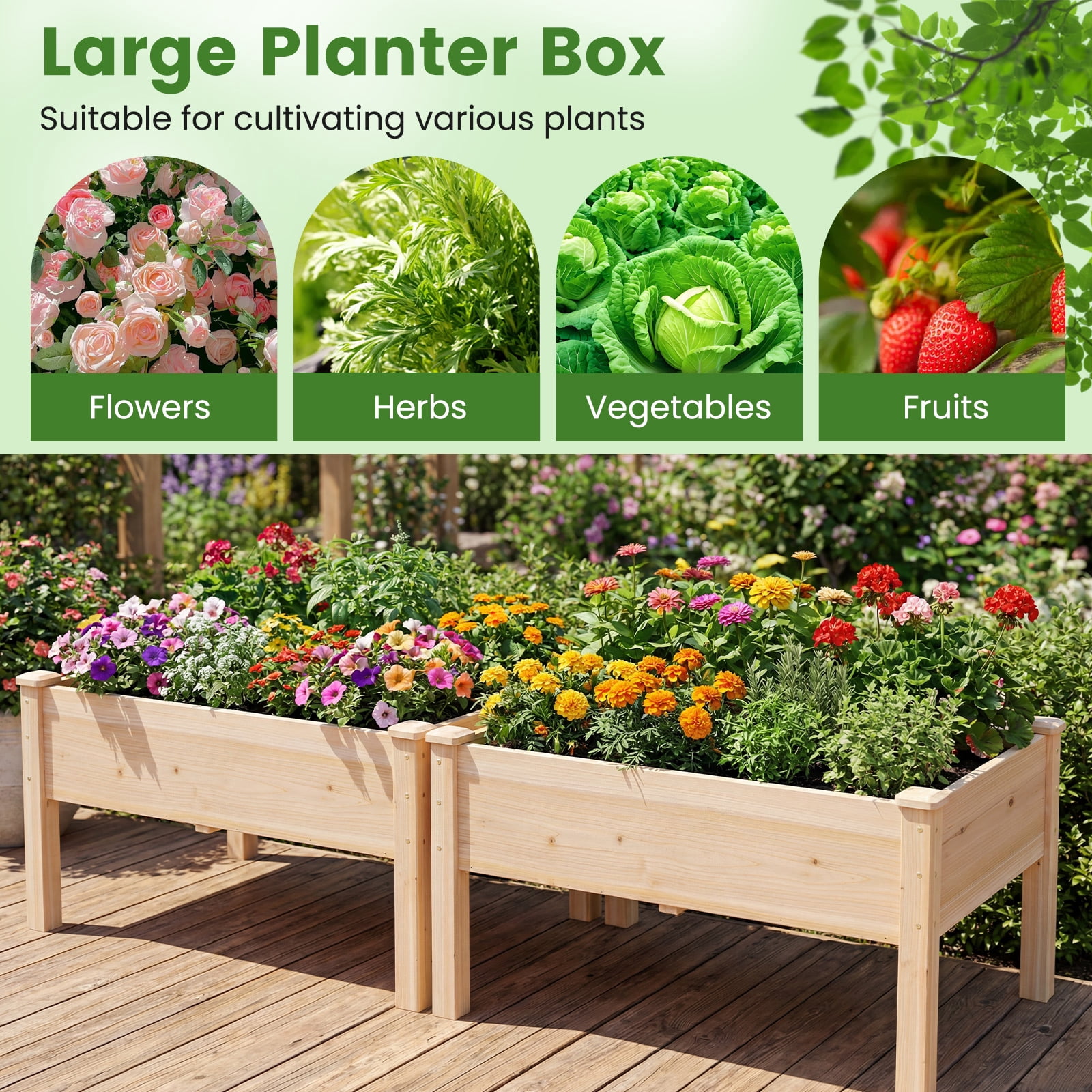 Gymax 48'' x 24'' x 19'' Wooden Raised Garden Bed w/Legs for Vegetables Flowers Herbs