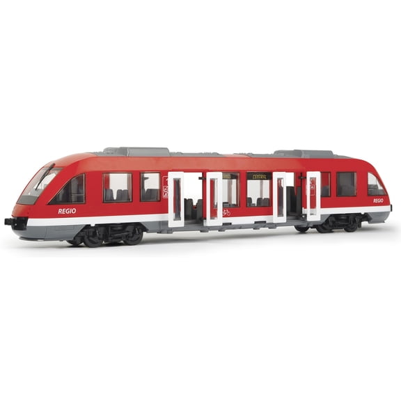 Dickie Toys: City Train - Red & White - Trackless Train Vehicle Toy, Detailed Interior Compartments, Freewheel Push-Pull, Opening Doors, Kids Ages 3 