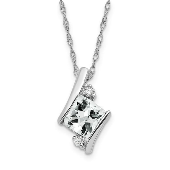 Auriga 925 Sterling Silver 5 mm White Topaz and Diamond Pendant Necklace for Women 18"