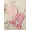 thumbnail image 3 of Infant Baby Girls 2Pcs Summer Outfits Sleeveless Halter Ribbed Romper + Flare Pants Set, 3 of 9