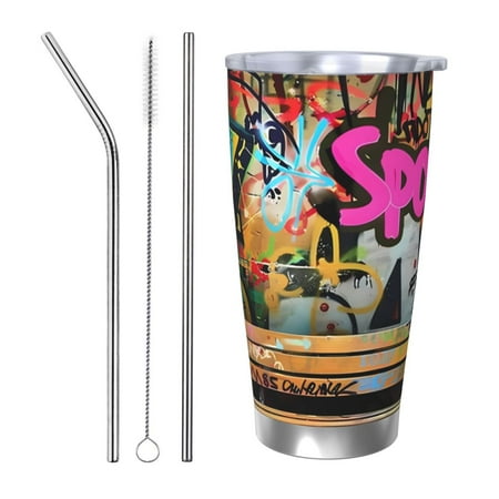 

Ocsxa Graffiti Lamp Urban Scene Pattern 20oz Travel Coffee Mug with Flip Lid Stainless Steel Insulated Insulated Coffee Mug Thermal Cup with Splash Proof Sliding Lid-Straw Three-piece Set