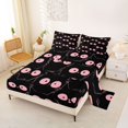 thumbnail image 2 of Manfei Cute Abstract Cat Bed Sheets, Cartoon Kitten Full Size Sheets, Black Pink, 4-Piece, 1 Flat Sheet, 1 Fitted Sheet and 2 Pillowcases, 2 of 6