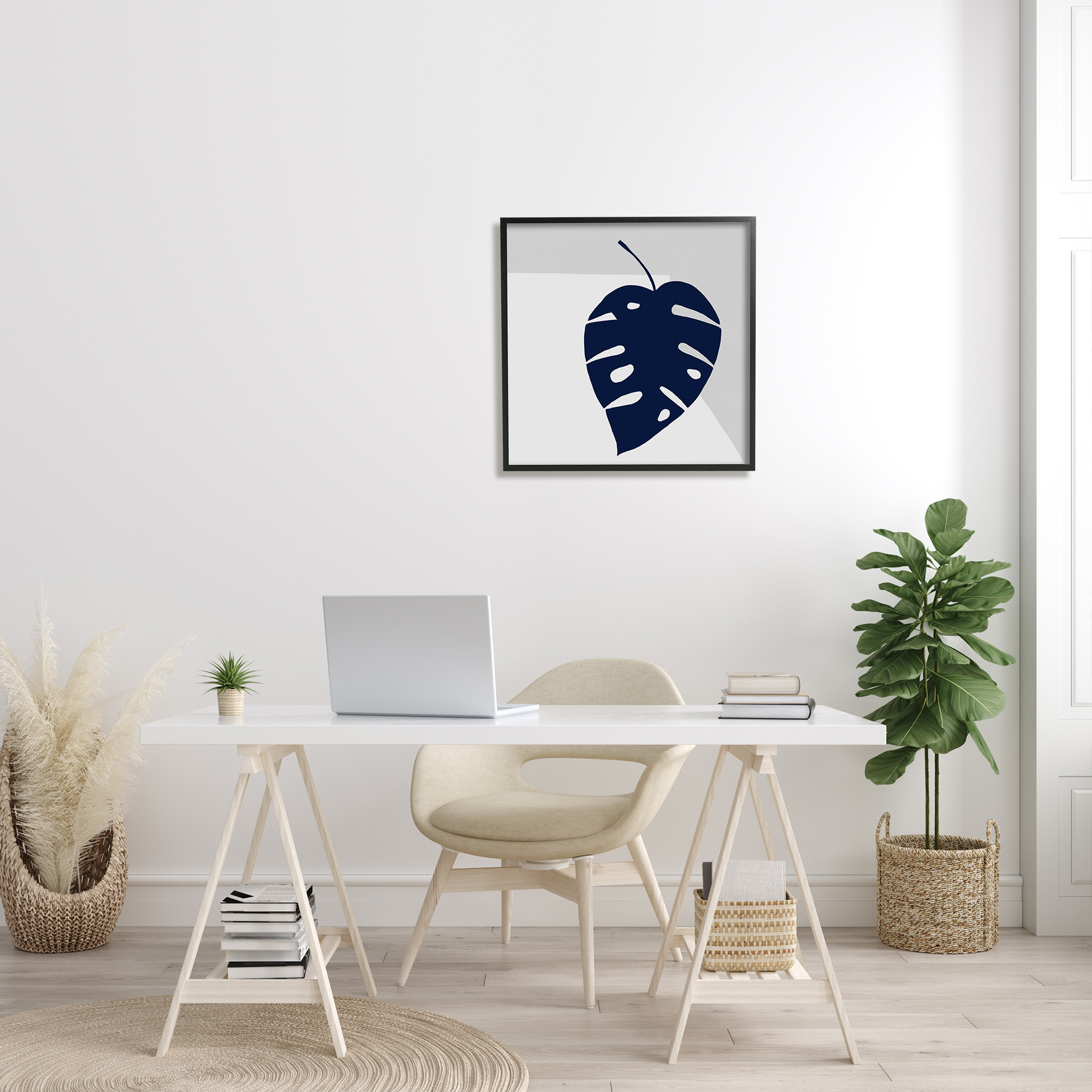 Stupell Industries Tropical Monstera Blue Silhouette Sharp Grey Angles, 24 x 24, Designed by Ruth Fromstein