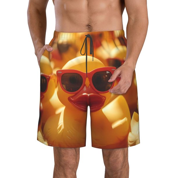 Balery Sunglasses Yellow Duck Traje de Baño Estilo Hawaiano para Hombre, Shorts de Secado Rápido con Bolsillos-Small