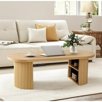 Oval Fluted Coffee Table, 47" Farmhouse Wood Coffee Table Mid Century Modern Center Table Boho Living Room Tables for Living Room Office,Natural