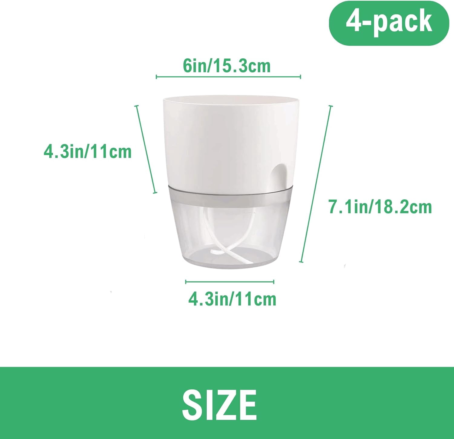 6Inch Self Watering Planter Pots 4 Pack Plant Pot for Indoor Wicking Flower Pots Plant Pots Modern Decorative Planter for House Plants,Herbs,Indoor Outdoor Plant (White)
