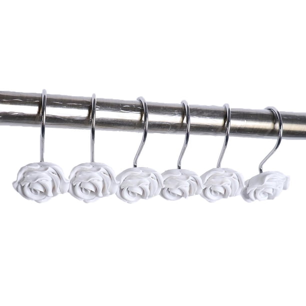 12 Piezas de Despzamiento Soporte Rosa Duradero Moderno Accesorio Casa Inoxidable Bnco perfecl Gancho de la cortina de la ducha