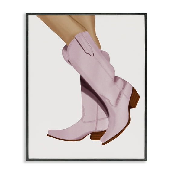 Stupell Industries Pastel Pink Cowgirl Boots Fashion Painting Black Framed Art Print Wall Art, 11 x 14