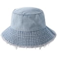 thumbnail image 4 of Kukuzhu Frayed Denim Bucket Hat Distressed Jean Fisherman Cap Wide Brim Boonie Sun Hat Packable Beach Cap for Women Men, 4 of 7