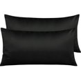 thumbnail image 1 of Zippered Satin Pillow Cases for Hair and Skin, Luxury King Hidden Zipper Pillowcases Set of 2, 20 x 36 Inches, Black, 1 of 7