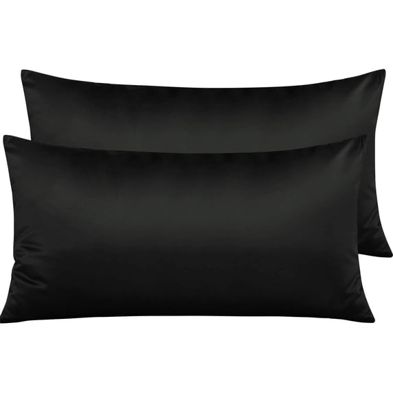 Zippered Satin Pillow Cases for Hair and Skin, Luxury King Hidden Zipper Pillowcases Set of 2, 20 x 36 Inches, Black