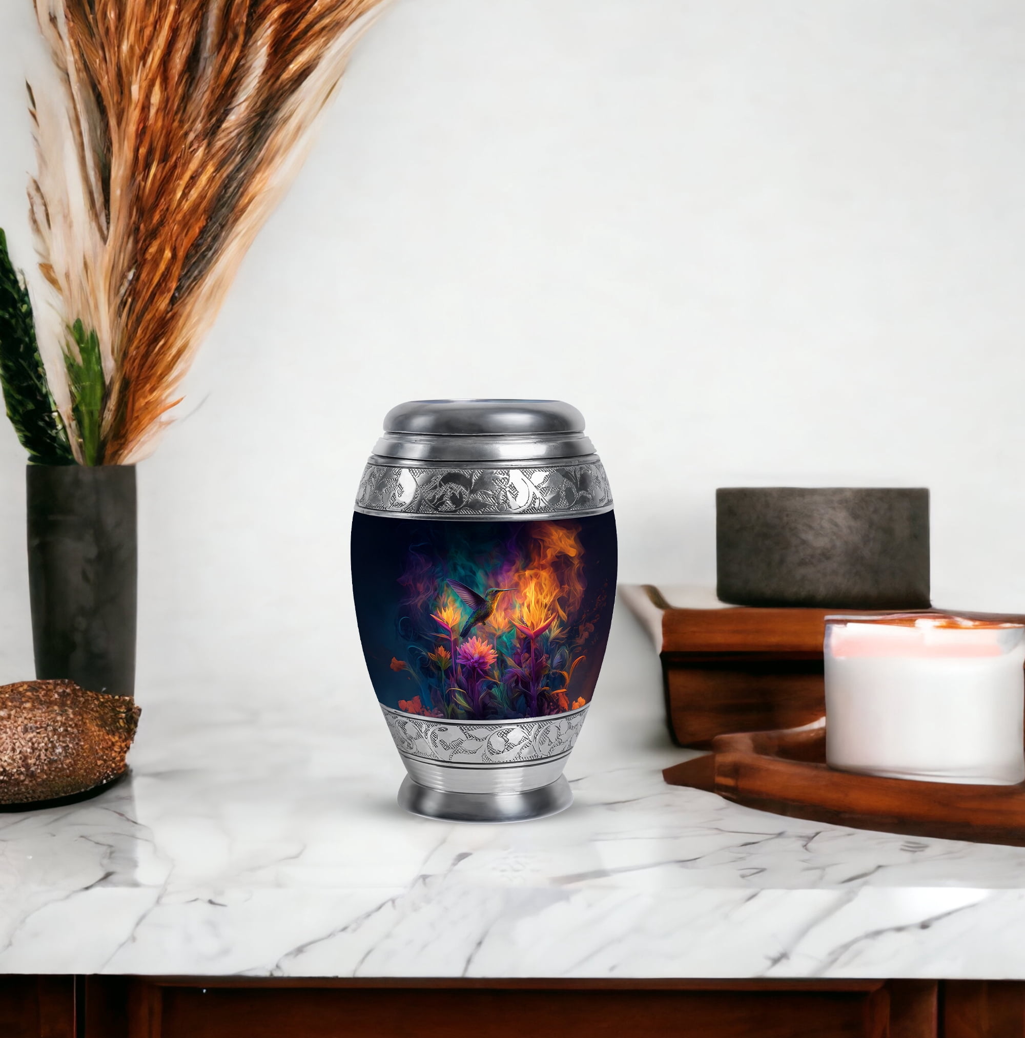 Humming Bird Small Cremation Urns For Adult Male, Keepsake Urn For Mom Ashes, Flowers Funeral Urns For Adult Male, Black Little Urn For Male Ashes, 3 Inch