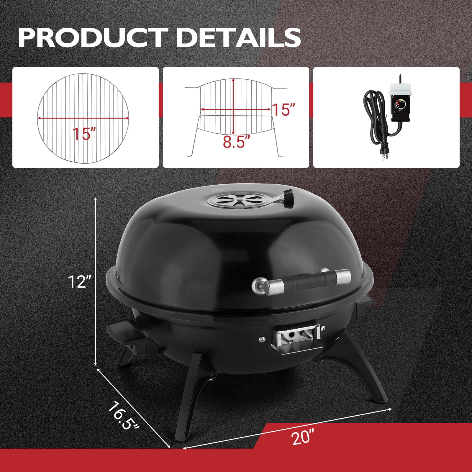 Ktaxon Electric Grill Smoker 1600W Outdoor/Indoor Grill with Removable Non-Stick Warming Rack,Black