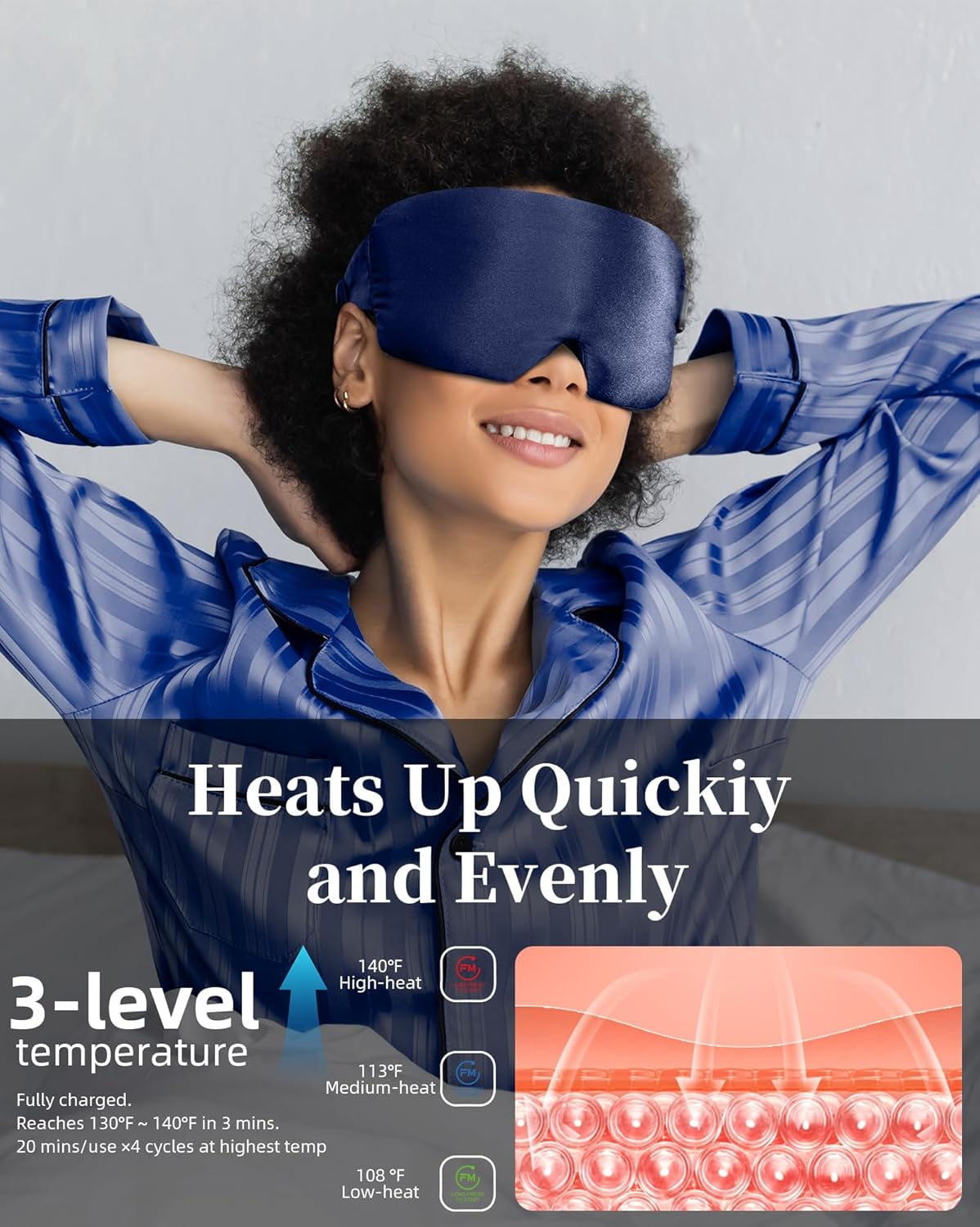 Heated Eye Mask for Dry Eyes - Silk Cordless Warm Eye Compress Moist Heat, FSA HSA Eligible, Eye Heating Pad for Stye Treatment, Tired Eyes, Sleep, Travel, Washable, Rechargeable, Blue