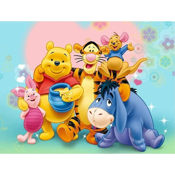 Winnie the Pooh 5D Diamond Painting Kits for Adults, DIY Full Drill Round Stone Diamond Art Kits for Kids, Crystal Rhinestone Diamond Dotz Kits for Home/Decor/Gift/Christmas (16x12in)