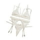 thumbnail image 4 of Conjunto de ropa interior de encaje floral de 3 piezas para mujer, sujetador sexy, bragas, liguero, blanco, M Eigraketly XX000052-13, 4 of 7