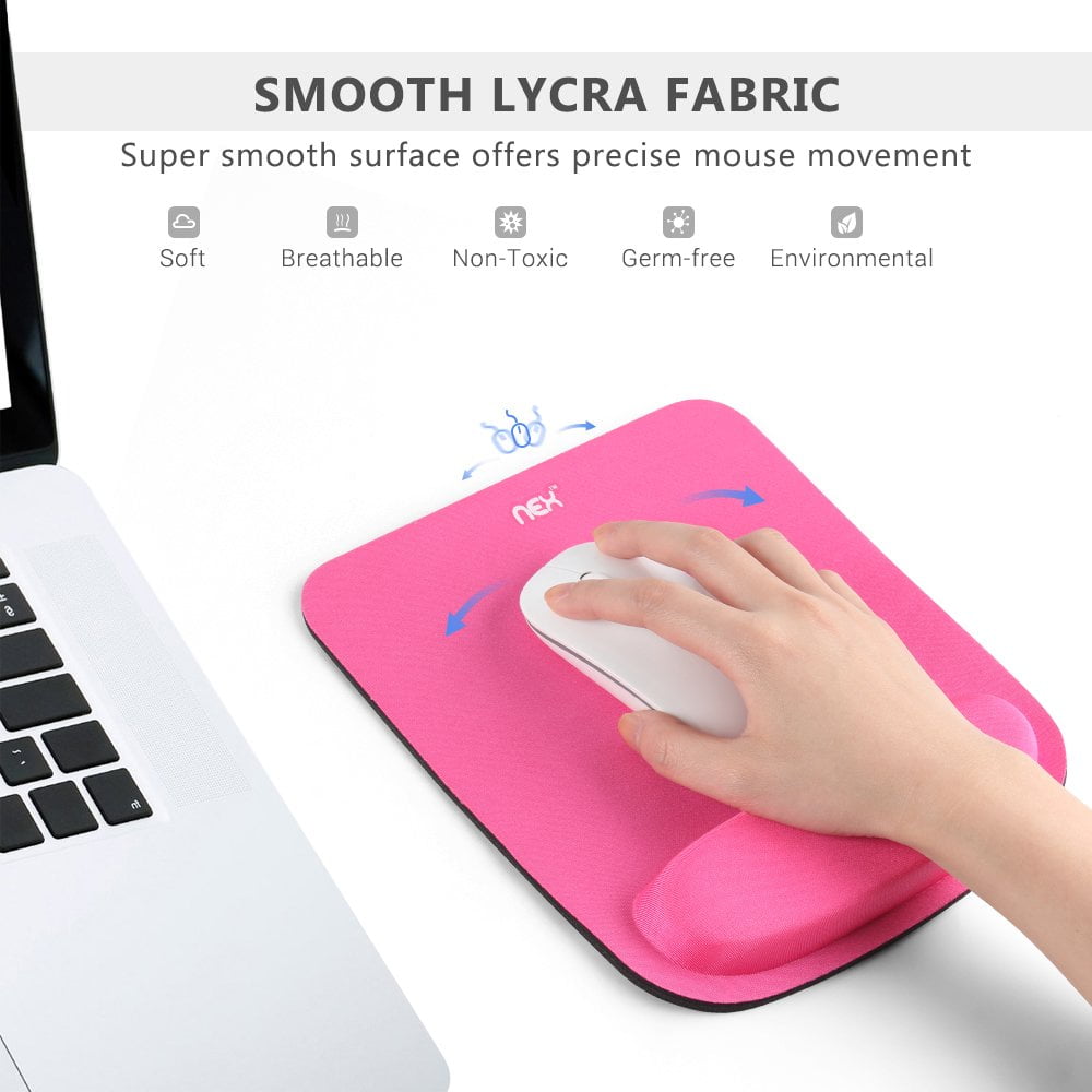 NEX Mouse Pad with Memory Foam Wrist Rest, Non-slip Rubber Base Mouse Mat for Typist Office (Pink)